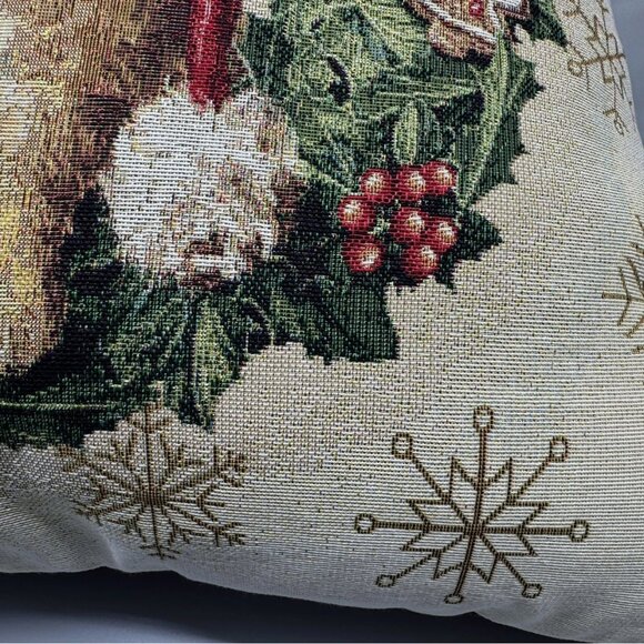Caldeira Christmas Santa Hat Cat Wreath Snowflake Decorative Pillow Tapestry 19" - Picture 3 of 9